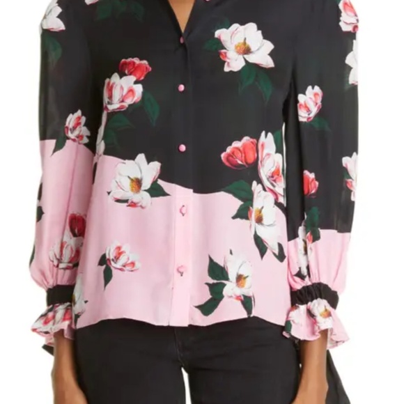 Alice and Olivia Willa Floral tie sleeve blouse S/P - Picture 3 of 7